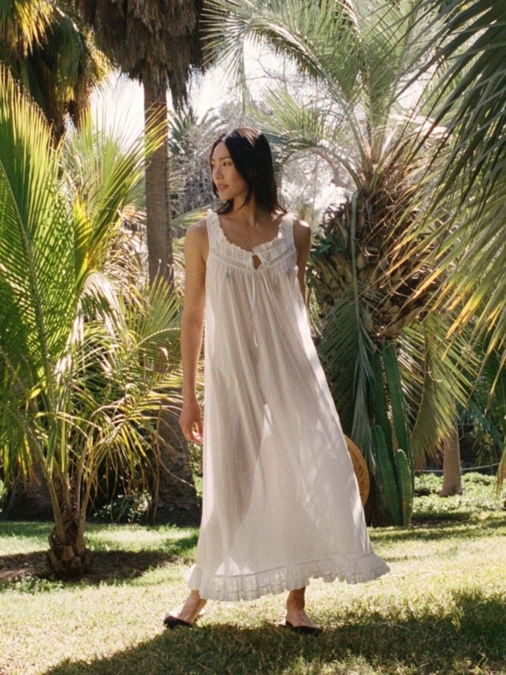 NWT Doen Alessia Cotton Lace Ruffle Sleeveless Nightgown Maxi Dress Salt White
